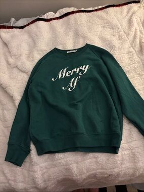 Green "Merry AF" Graphic Sweatshirt